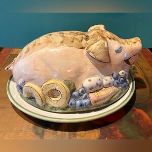 Louisville Stoneware Handpainted Pig Covered Serving Platter